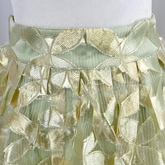 New LoveRiche Embroidered Sheer Overlay Full Mini Skirt Metallic Lime Size Large - Picture 3 of 12